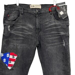 NWT SPARK Mens Slim Straight Distressed Stretch Mid Wash Black Denim Jeans 42x32